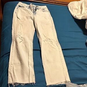 Jordache Women's Straight Leg Distressed Cream Jeans